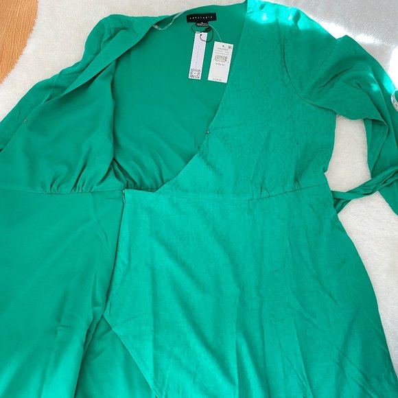 Sanctuary Green Wrap Casual Dress, Long Sleeve, V-neck, Ties at waist, Lined - Picture 6 of 8